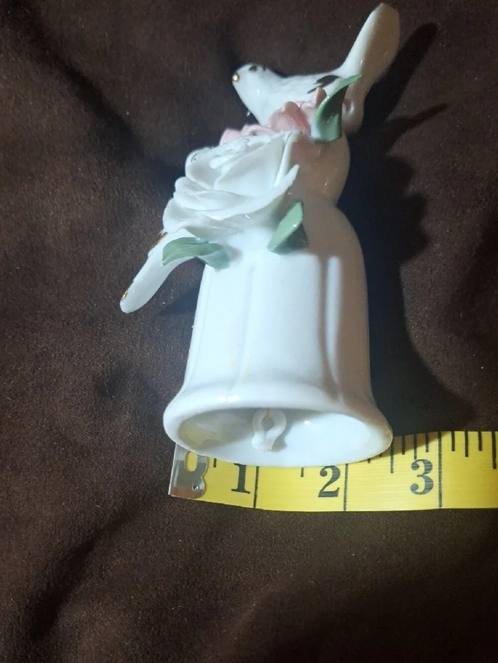 Vintage Porcelain Bird & Rose Bell with Pink Blossoms